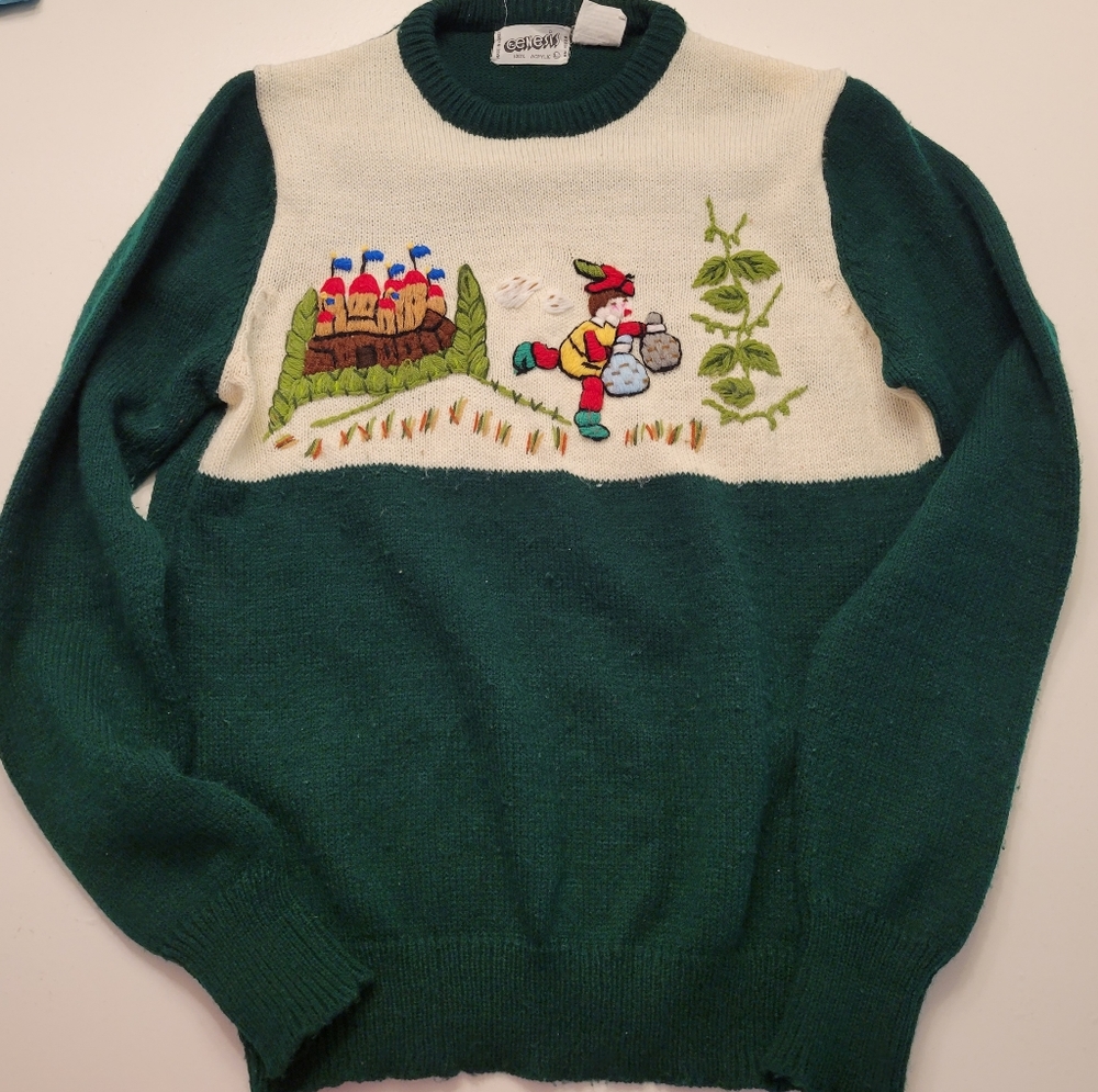 VINTAGE GENESIS STORYBOOK EMBROIDERED SWEATER.